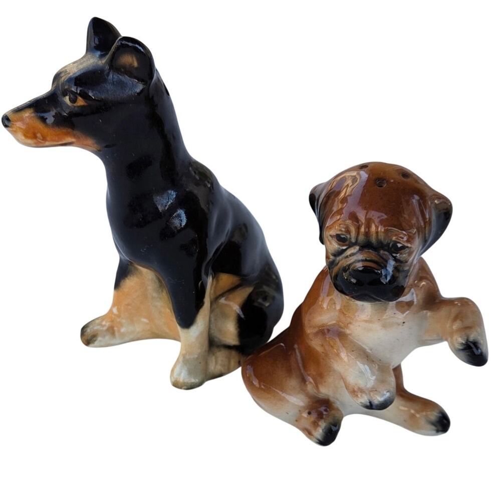 Vintage 1950s Made in Japan Dog Salt & Pepper Shakers | Doberman & Pug | MCM - Picture 8 of 8